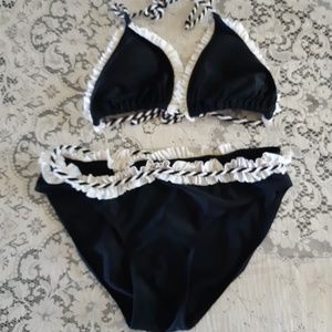 Black & White Frilly Rope Bikini